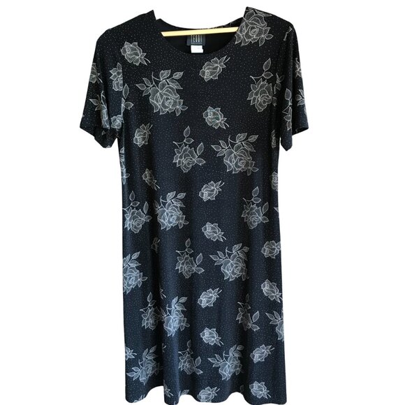 Teddi Dresses Floral Midi Dress: Vintage Black Tan Flowery Shift, Size 10 - Picture 5 of 9